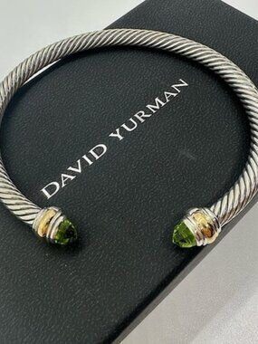 DAVID YURMAN 925 Silver Peridot 14K Gold 5 mm Cable Classic Cuff Bracel